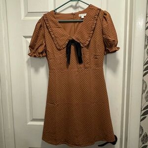 Blu Pepper Brown Polka Dot Dress with Black velvet Bow